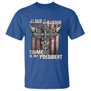 Jesus Is My Savior Trump Is My President T Shirt American Flag Cross TS11 Royal Blue Print Your Wear