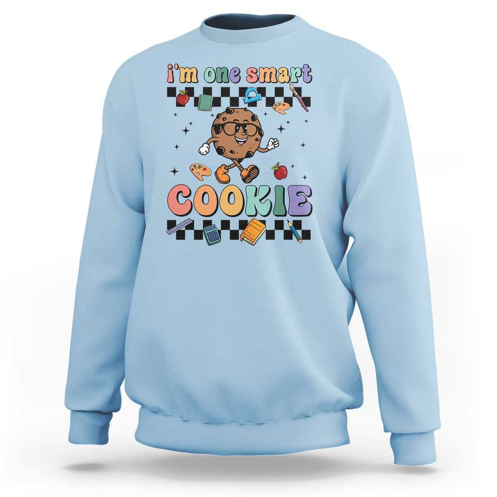 Funny Student Sweatshirt I'm One Smart Cookie Apple Book Ruler Pencil TS11 Light Blue Print Your Wear