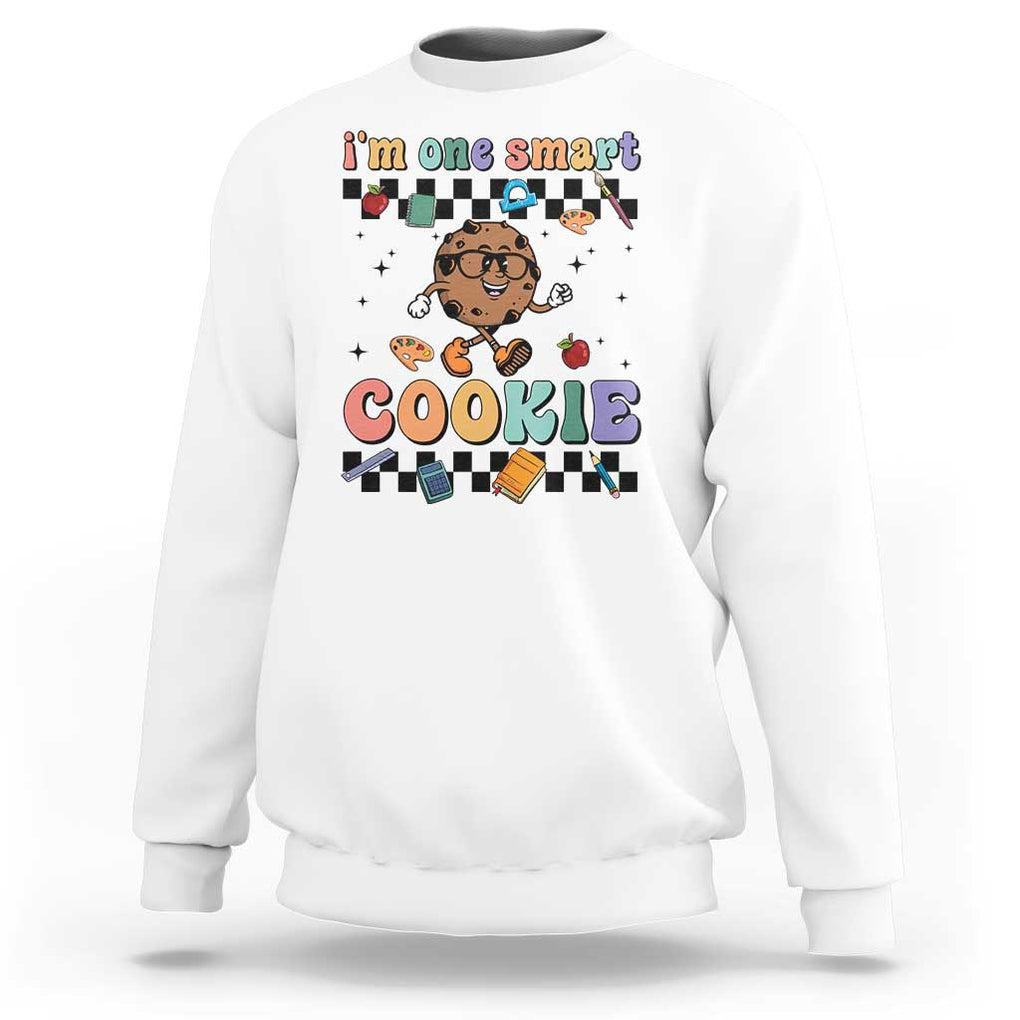 Funny Student Sweatshirt I'm One Smart Cookie Apple Book Ruler Pencil TS11 White Print Your Wear