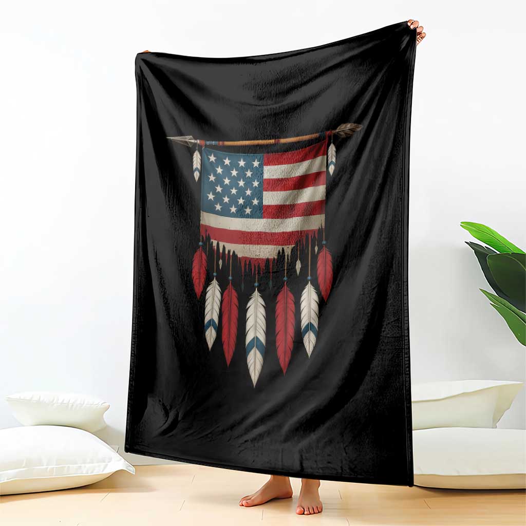 Native American Vintage Feathers USA Flag Throw Blanket TS11 Print Your Wear