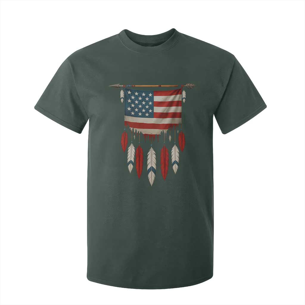 Native American Vintage Feathers USA Flag T Shirt For Kid TS11 Dark Forest Green Print Your Wear