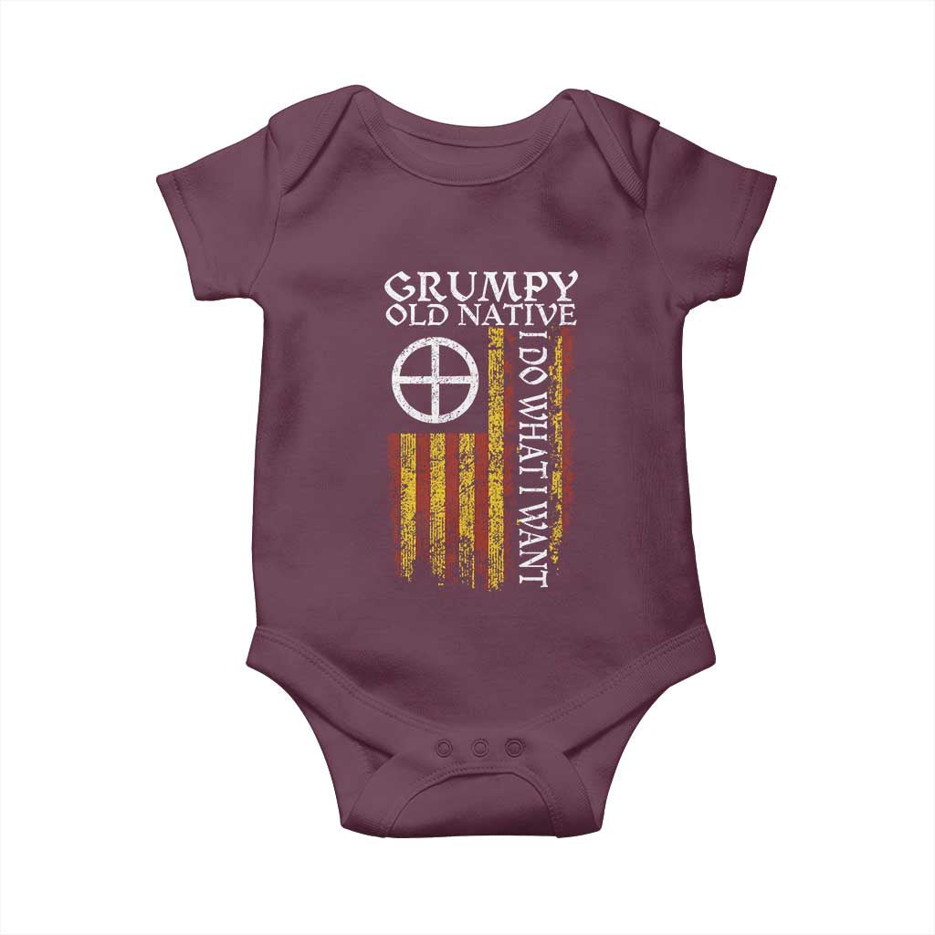 Funny Native American Baby Onesie Grumpy Old Native I Do What I Want American Flag TS11 Maroon Print Your Wear