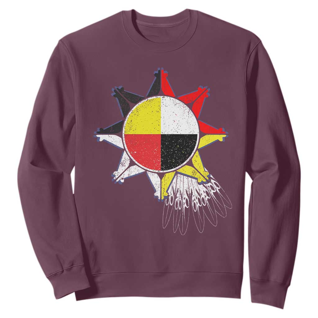 Oglala Lakota Native American Medicine Wheel Feathers Sweatshirt TS11 Maroon Print Your Wear