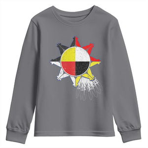Oglala Lakota Native American Medicine Wheel Feathers Youth Sweatshirt TS11 Charcoal Print Your Wear