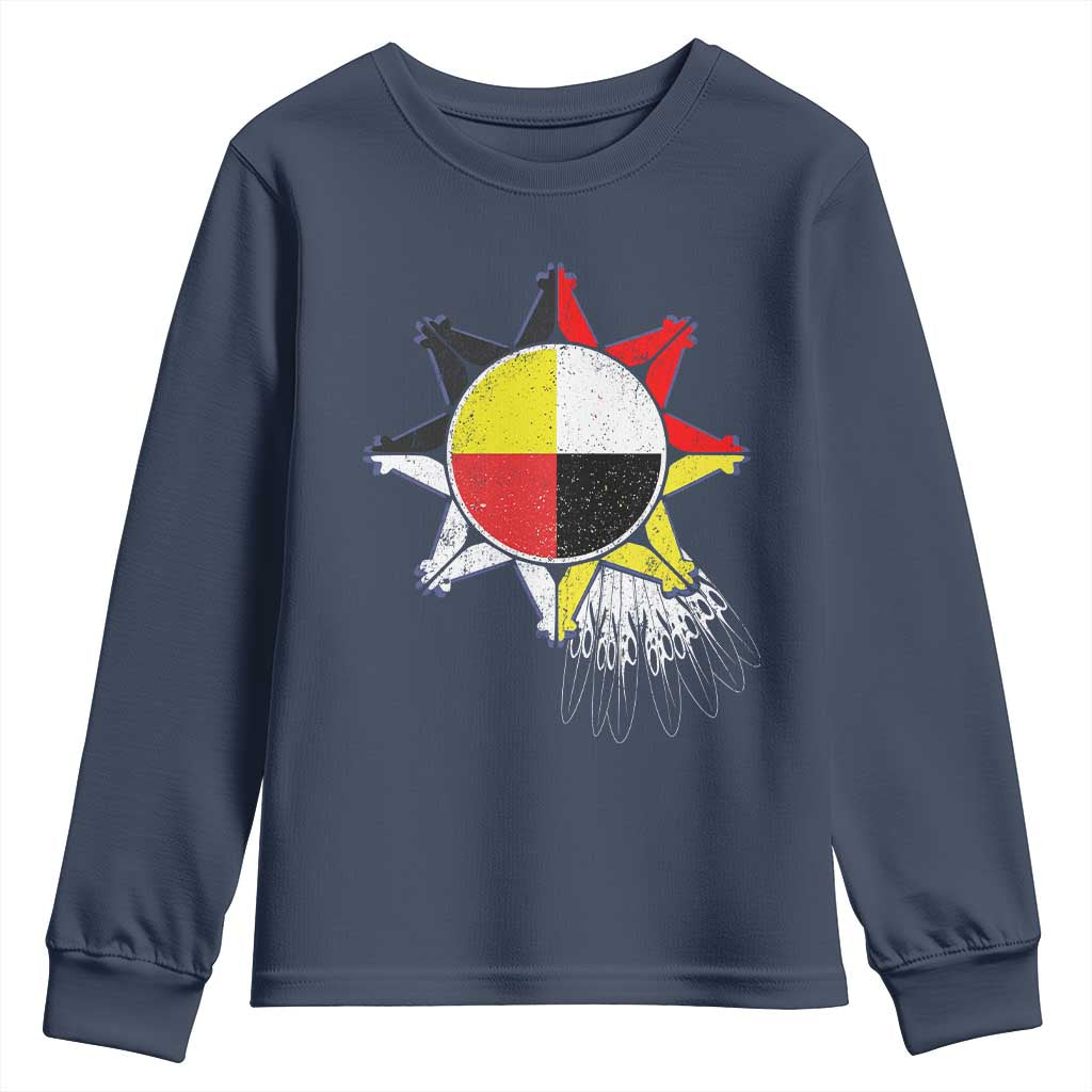 Oglala Lakota Native American Medicine Wheel Feathers Youth Sweatshirt TS11 Navy Print Your Wear