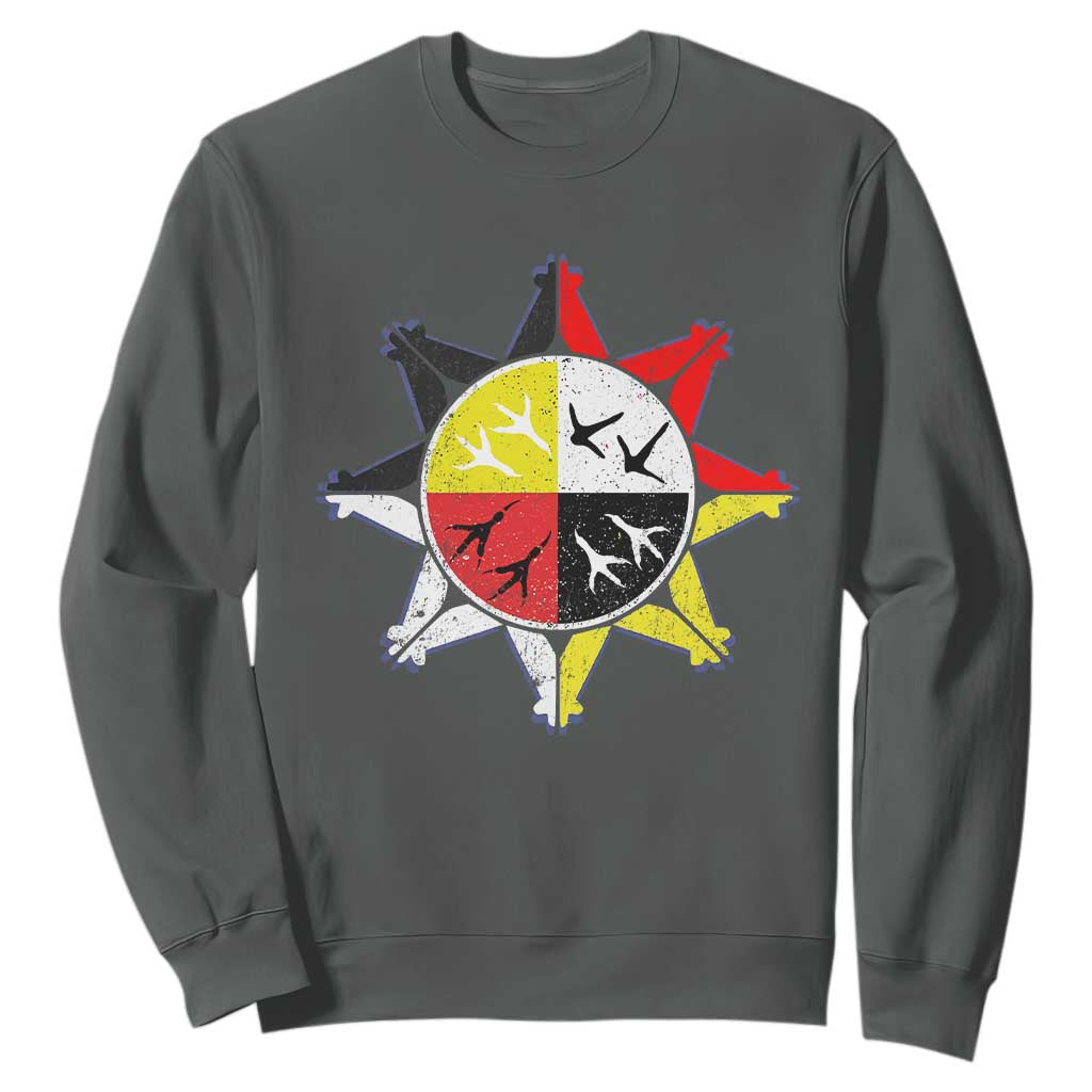 Oglala Lakota Nation Medicine Wheel Native American Sweatshirt TS11 Dark Heather Print Your Wear