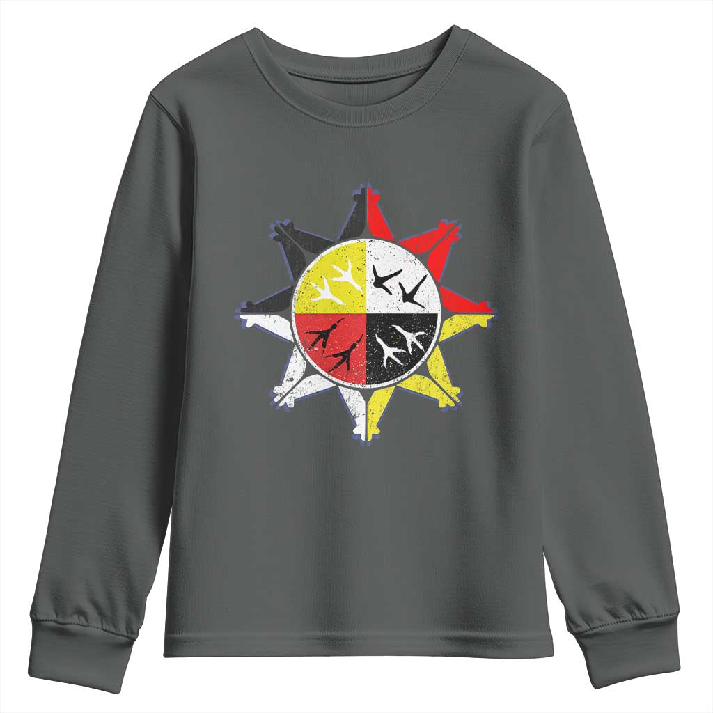 Oglala Lakota Nation Medicine Wheel Native American Youth Sweatshirt TS11 Dark Heather Print Your Wear