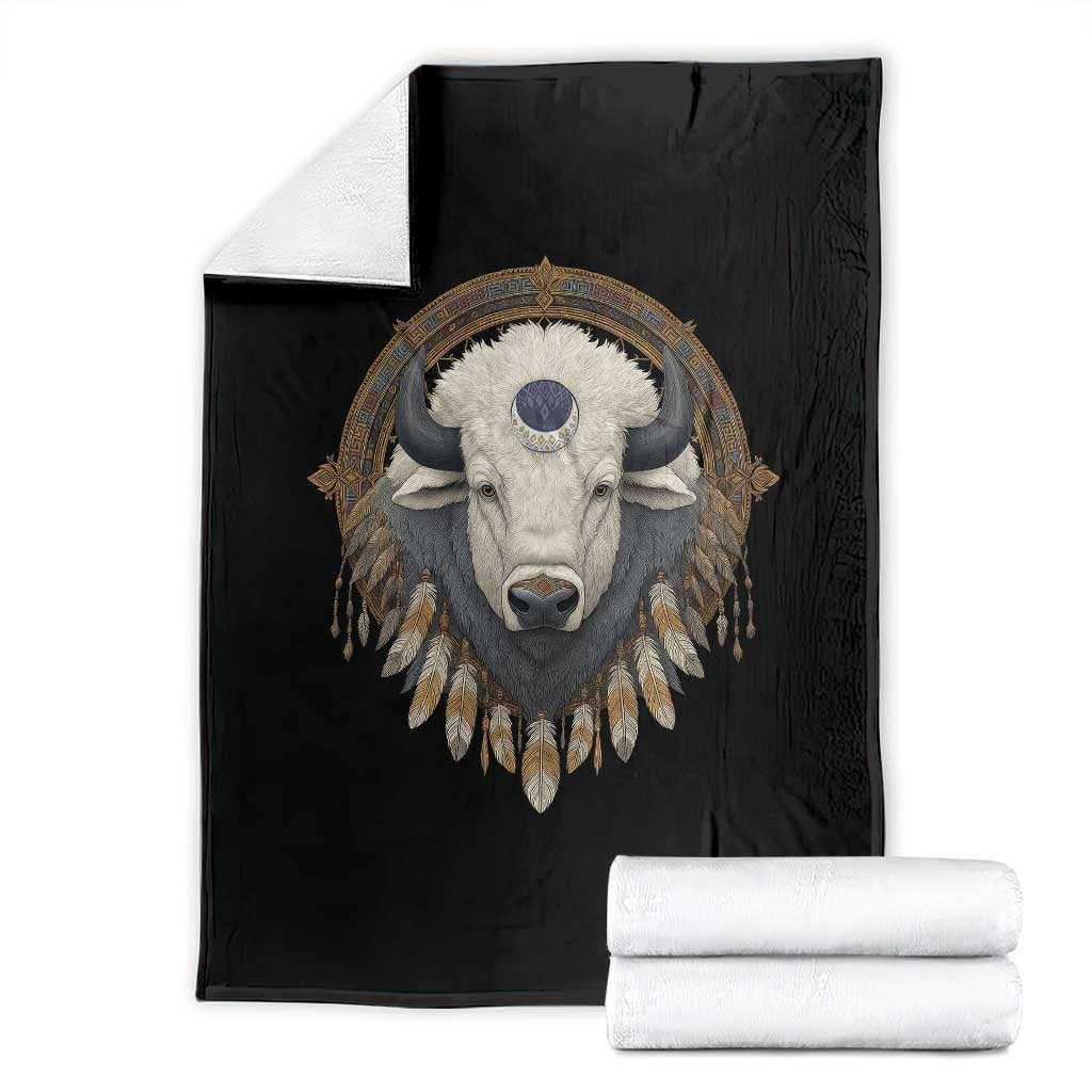Native American White Buffalo And Eagle Feathers Throw Blanket TS11 Black Print Your Wear