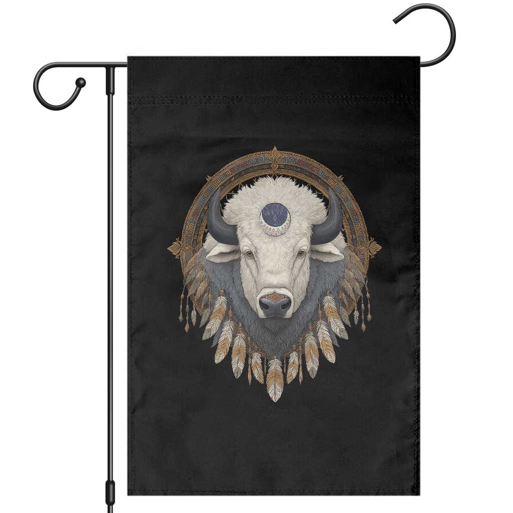 Native American White Buffalo And Eagle Feathers Garden Flag TS11 Black Print Your Wear