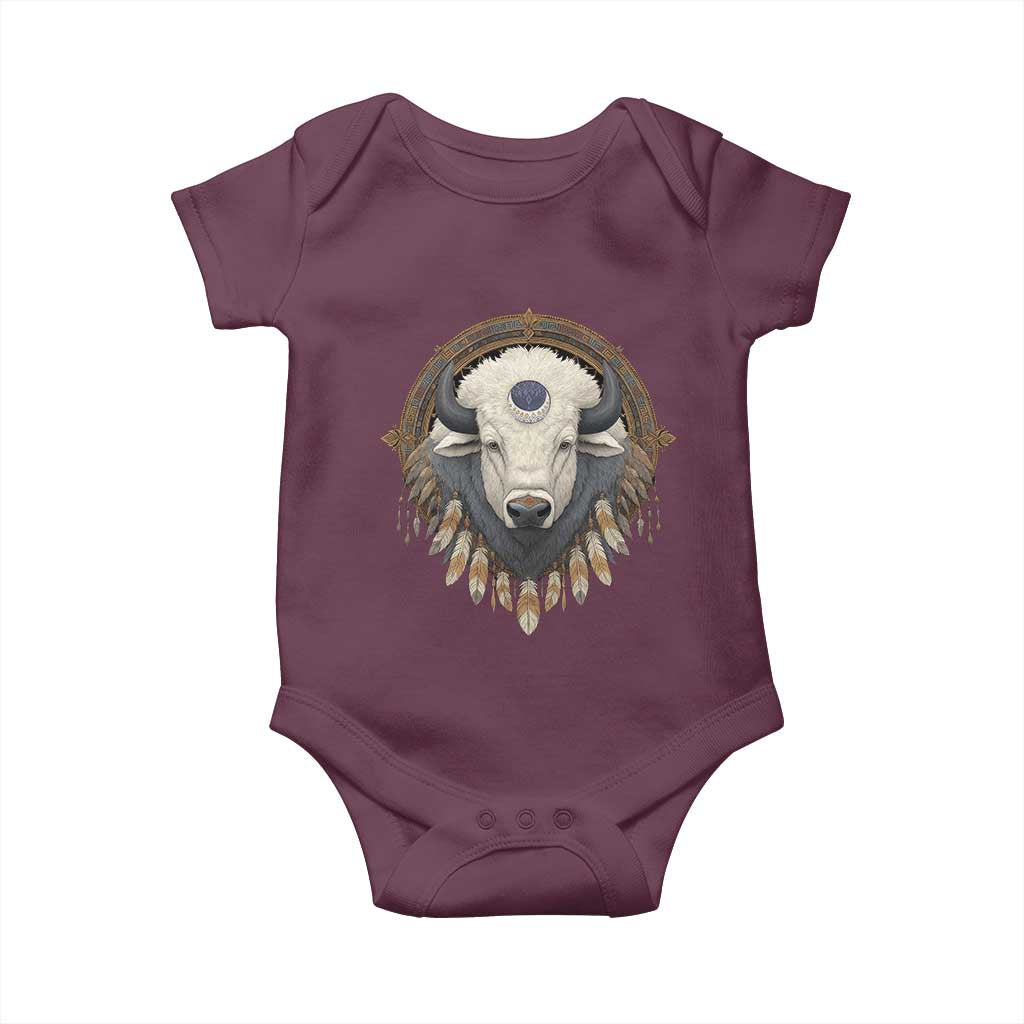 Native American White Buffalo And Eagle Feathers Baby Onesie TS11 Maroon Print Your Wear
