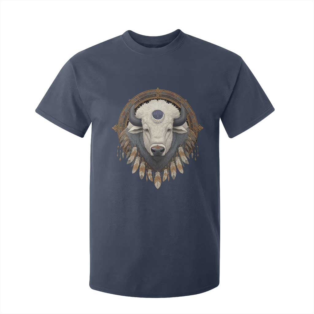 Native American White Buffalo And Eagle Feathers T Shirt For Kid TS11 Navy Print Your Wear