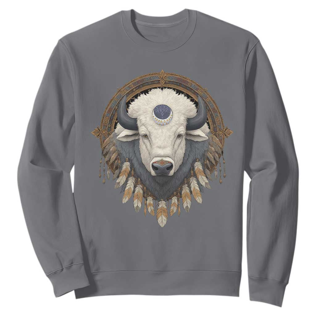 Native American White Buffalo And Eagle Feathers Sweatshirt TS11 Charcoal Print Your Wear