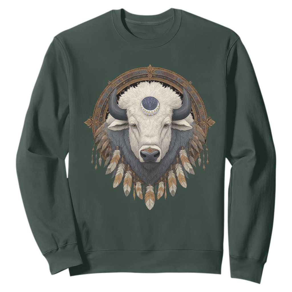 Native American White Buffalo And Eagle Feathers Sweatshirt TS11 Dark Forest Green Print Your Wear