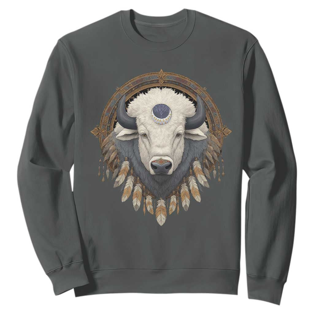 Native American White Buffalo And Eagle Feathers Sweatshirt TS11 Dark Heather Print Your Wear