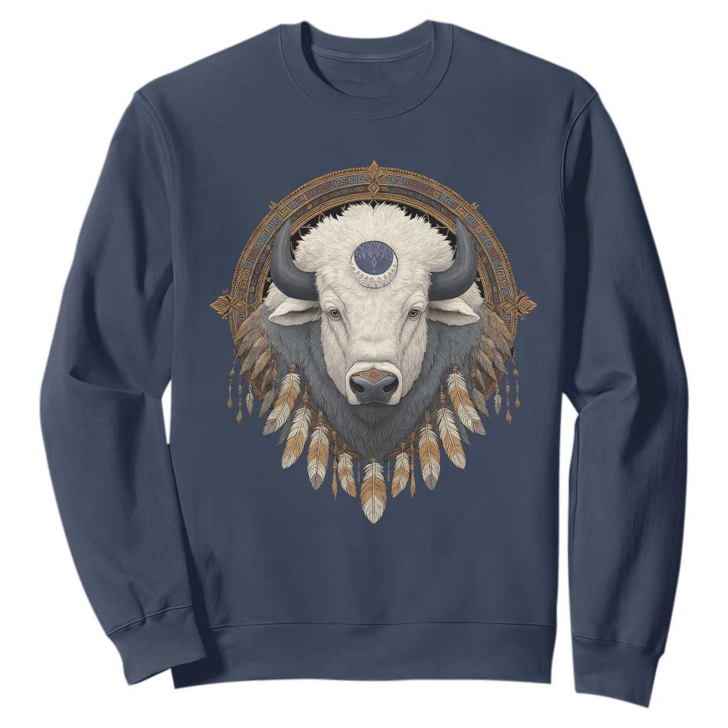 Native American White Buffalo And Eagle Feathers Sweatshirt TS11 Navy Print Your Wear
