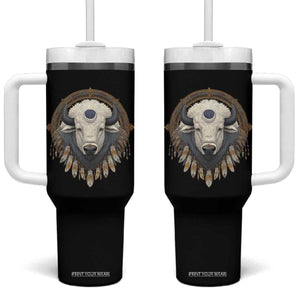 Native American White Buffalo And Eagle Feathers Tumbler With Handle TS11 One Size: 40 oz Black Print Your Wear