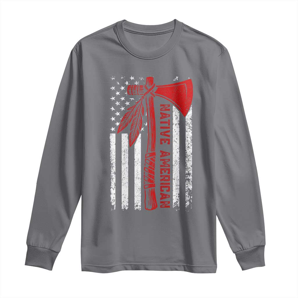 Native American Tomahawk Vintage USA Flag Tribal Tradition Long Sleeve Shirt TS11 Charcoal Print Your Wear