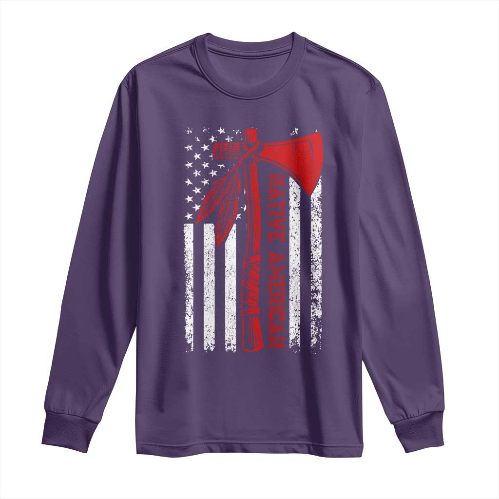 Native American Tomahawk Vintage USA Flag Tribal Tradition Long Sleeve Shirt TS11 Purple Print Your Wear