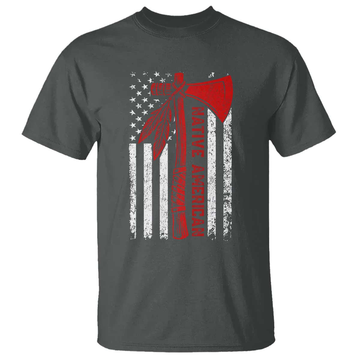 Native American Tomahawk Vintage USA Flag Tribal Tradition T Shirt TS11 Dark Heather Print Your Wear
