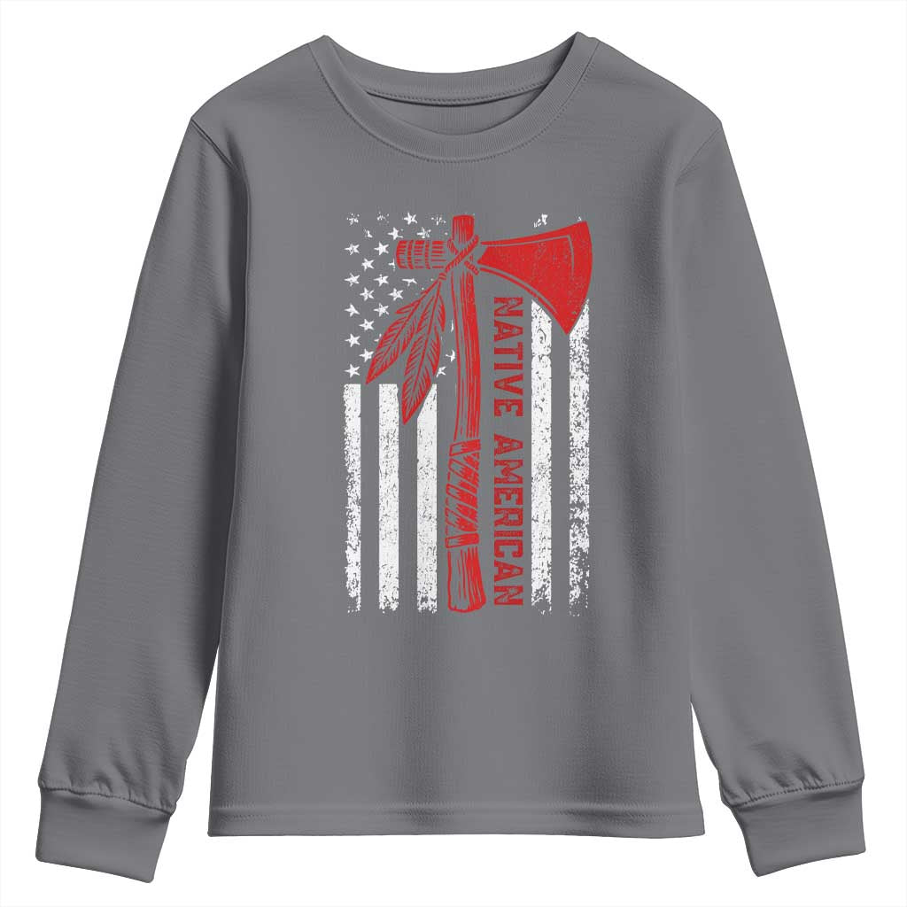 Native American Tomahawk Vintage USA Flag Tribal Tradition Youth Sweatshirt TS11 Charcoal Print Your Wear