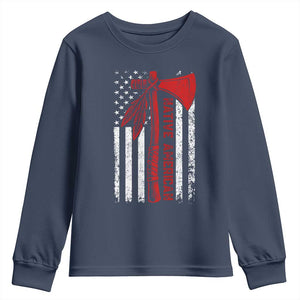 Native American Tomahawk Vintage USA Flag Tribal Tradition Youth Sweatshirt TS11 Navy Print Your Wear