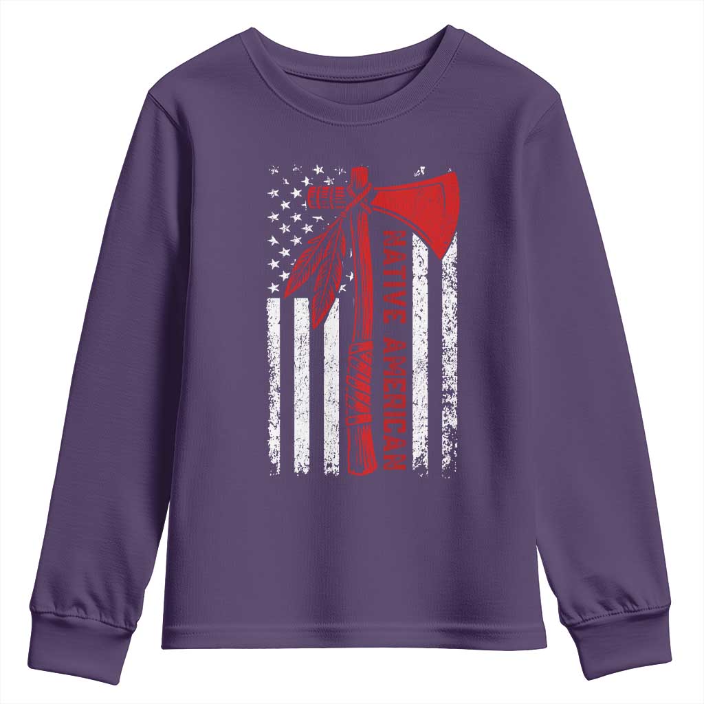 Native American Tomahawk Vintage USA Flag Tribal Tradition Youth Sweatshirt TS11 Purple Print Your Wear