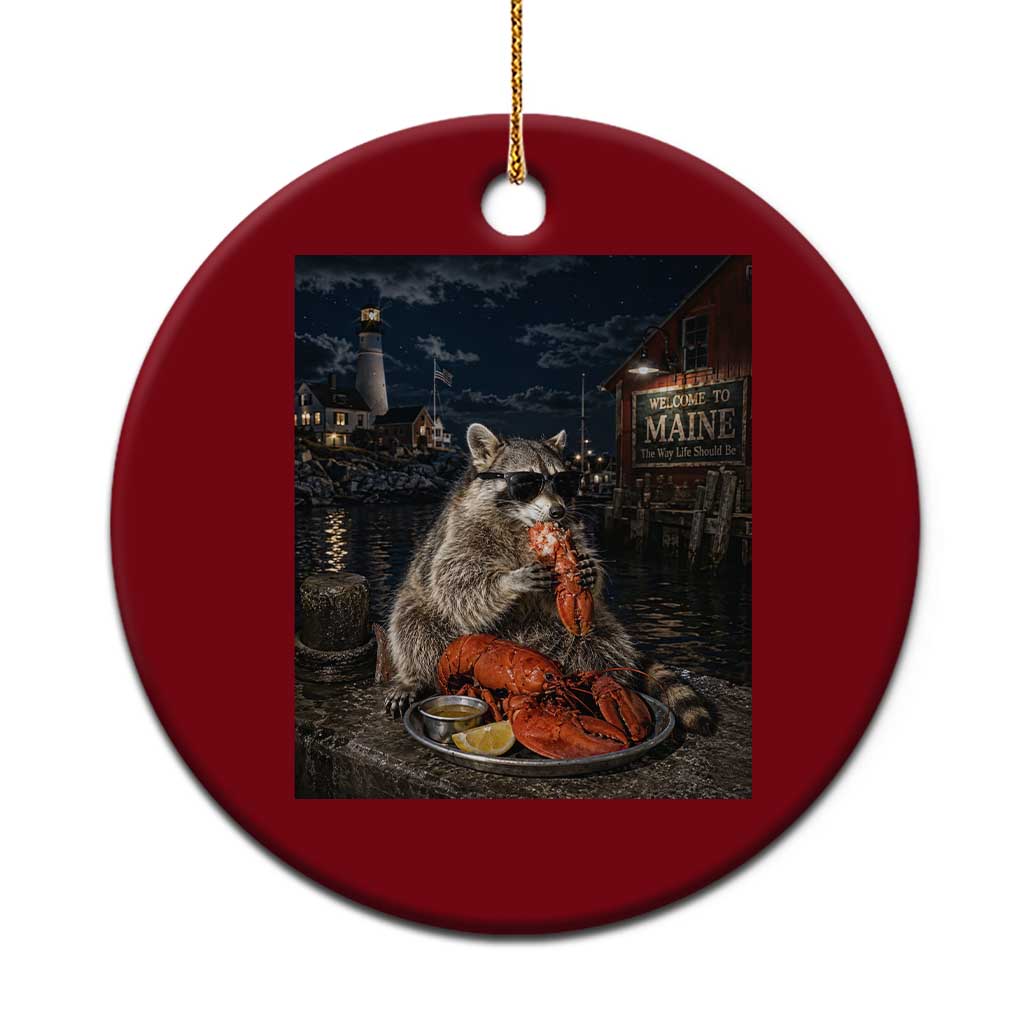 Funny Raccoon Eating Maine Lobster Meme New England Ceramic Ornament