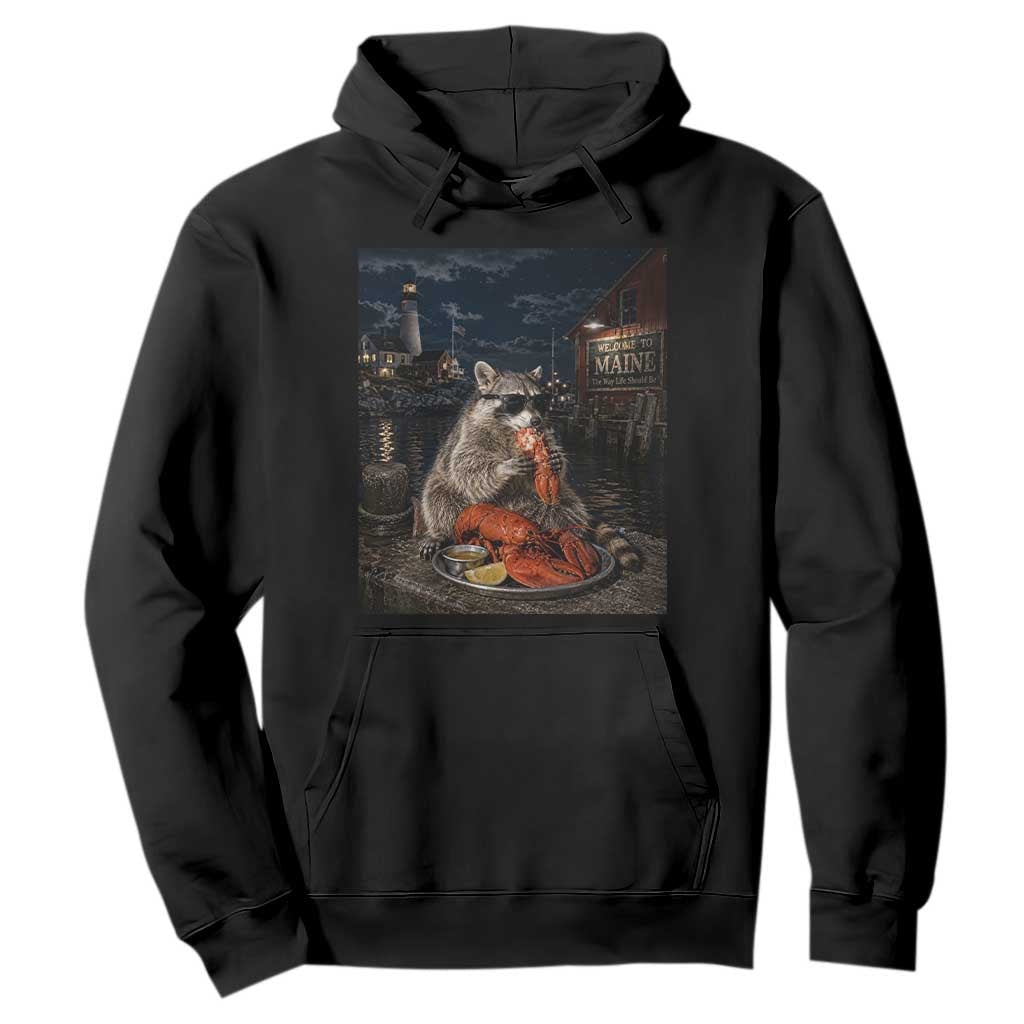 Funny Raccoon Eating Maine Lobster Meme New England Hoodie