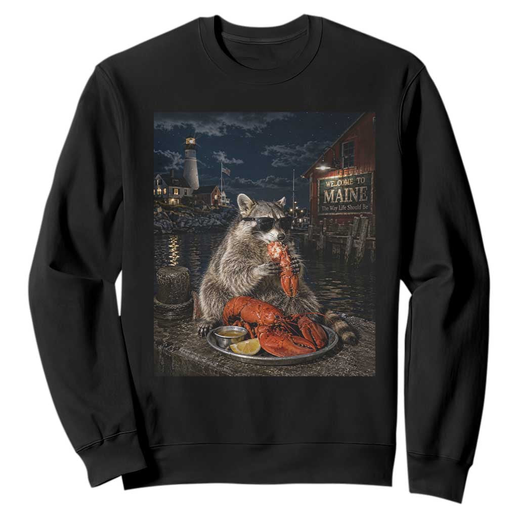 Funny Raccoon Eating Maine Lobster Meme New England Sweatshirt