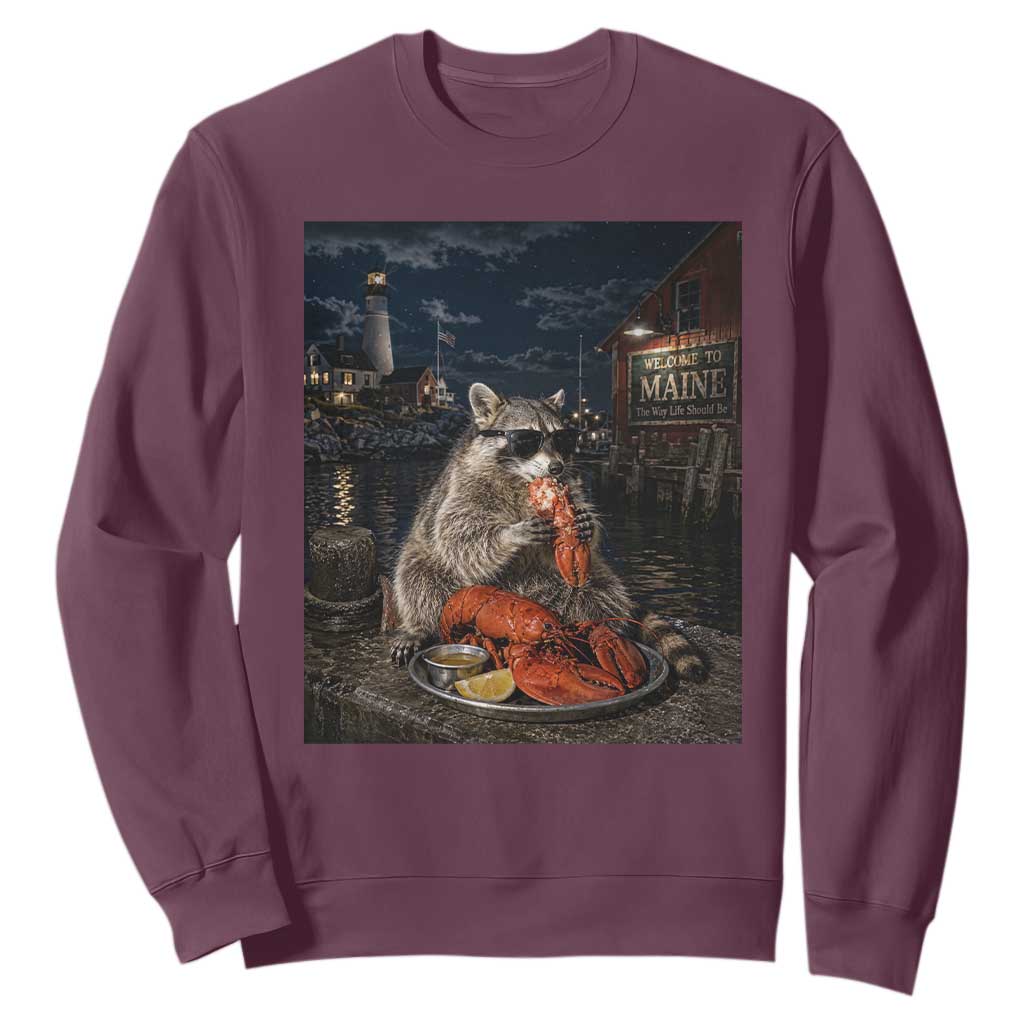 Funny Raccoon Eating Maine Lobster Meme New England Sweatshirt