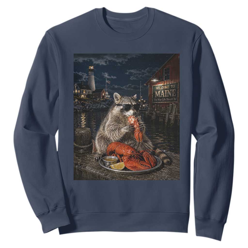 Funny Raccoon Eating Maine Lobster Meme New England Sweatshirt