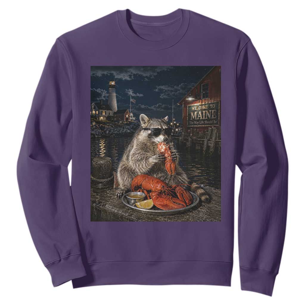 Funny Raccoon Eating Maine Lobster Meme New England Sweatshirt