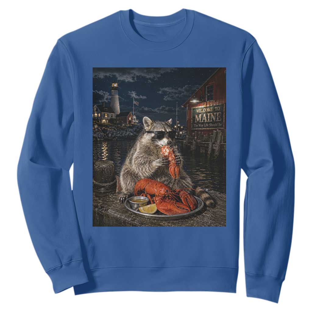 Funny Raccoon Eating Maine Lobster Meme New England Sweatshirt