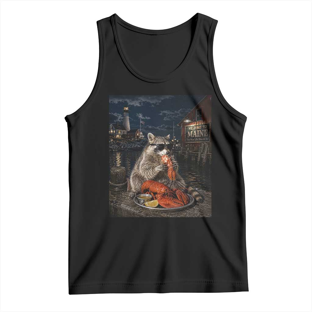 Funny Raccoon Eating Maine Lobster Meme New England Tank Top