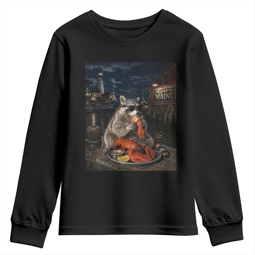 Funny Raccoon Eating Maine Lobster Meme New England Youth Sweatshirt