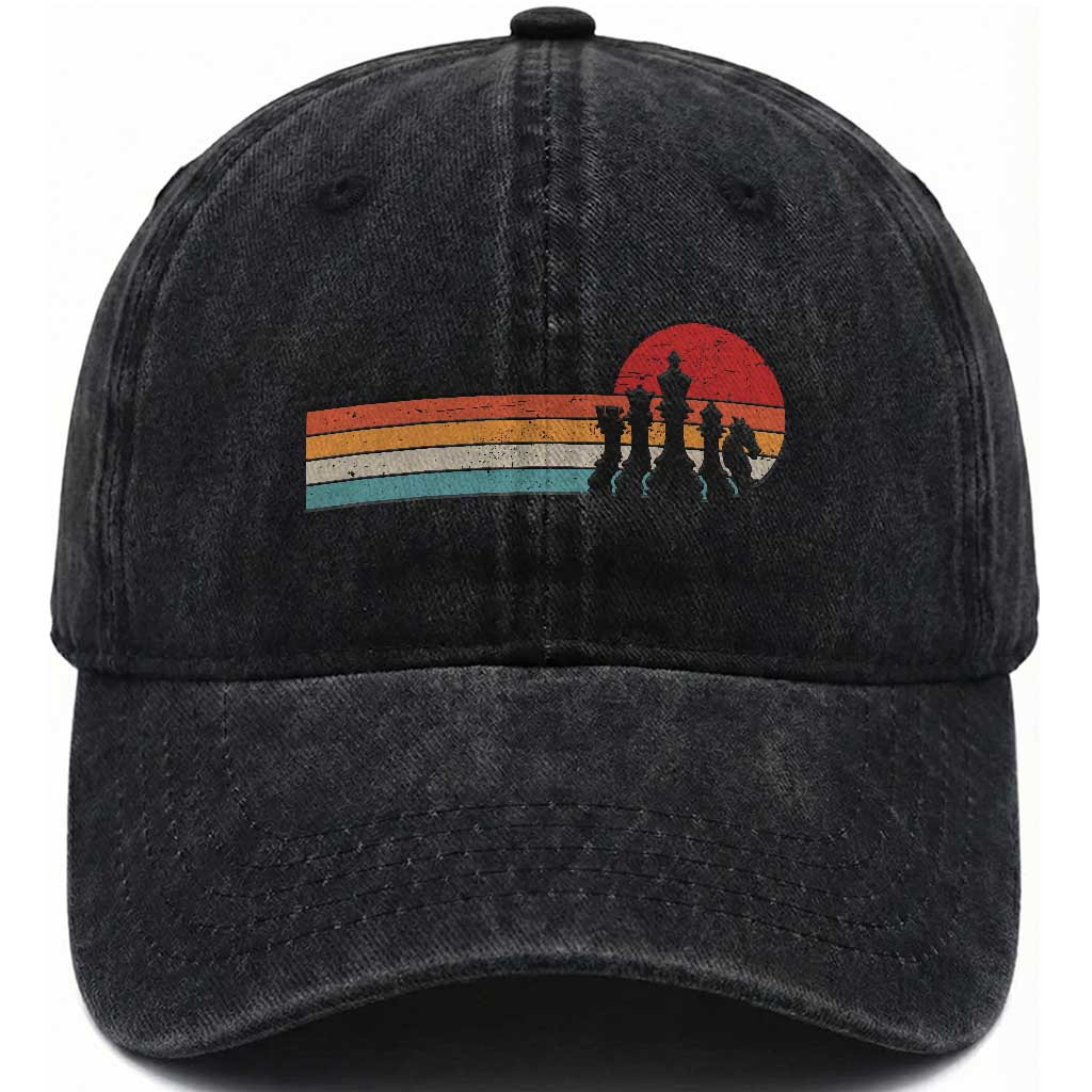Retro Chess Player Washed Cotton Baseball Cap Funny Board Game Themed