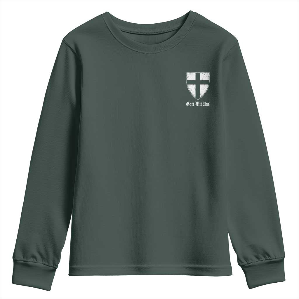 Teutonic Order Flag Cross Gott Mit Uns Youth Sweatshirt Knight Insignia Arms Shield TS11 Dark Forest Green Print Your Wear