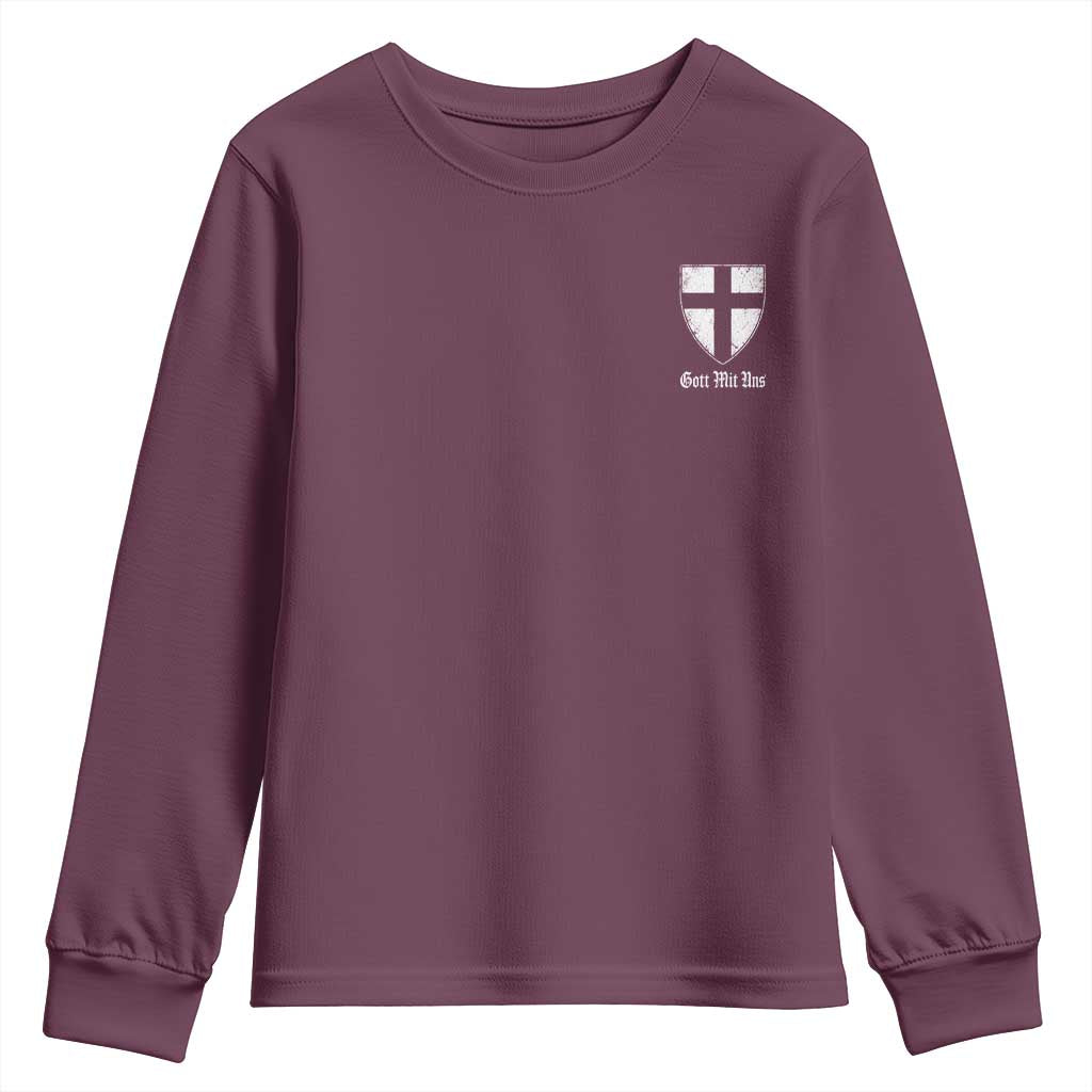 Teutonic Order Flag Cross Gott Mit Uns Youth Sweatshirt Knight Insignia Arms Shield TS11 Maroon Print Your Wear