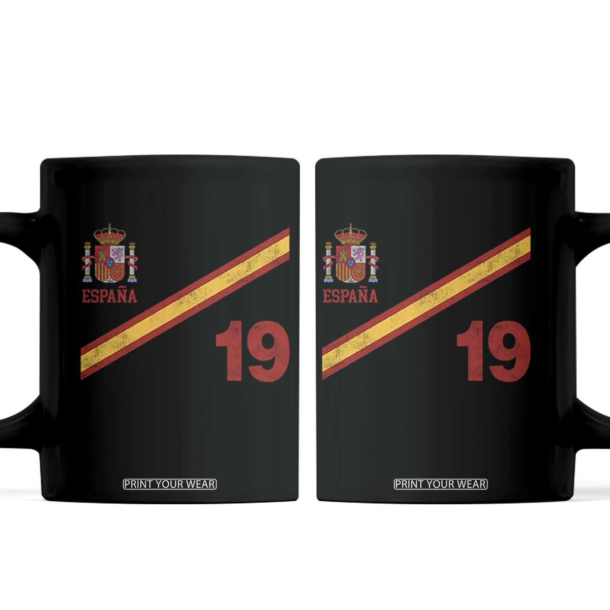 Espana Spain Football Coffee Mug Spanish Flag Stripes Number 19 Athletic Soccer National Pride TS11 Black Print Your Wear