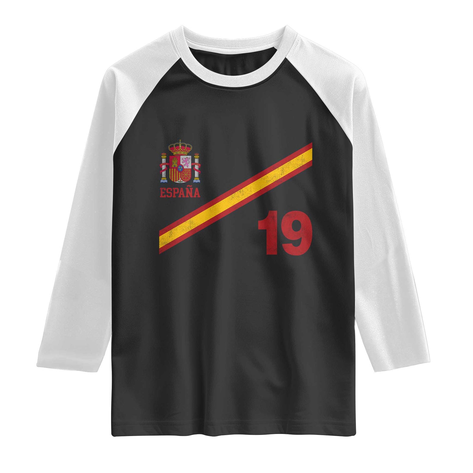 Espana Spain Football Raglan Shirt Spanish Flag Stripes Number 19 Athletic Soccer National Pride TS11 Black White Print Your Wear