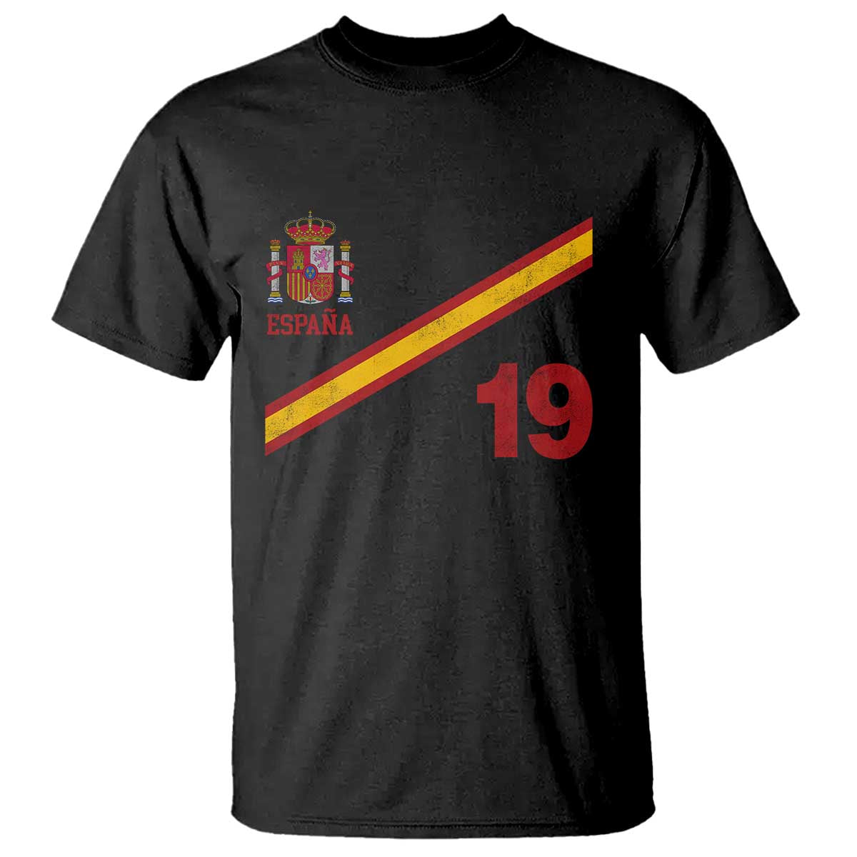 Espana Spain Football T Shirt Spanish Flag Stripes Number 19 Athletic Soccer National Pride TS11 Black Print Your Wear