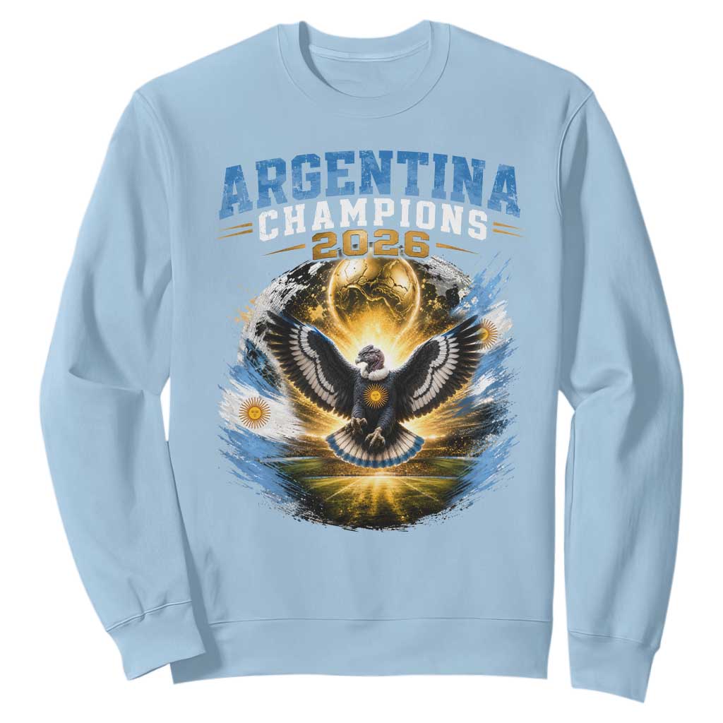 Argentina Champions 2026 Sweatshirt Proud Argentinian Football Fan TS11 Light Blue Print Your Wear