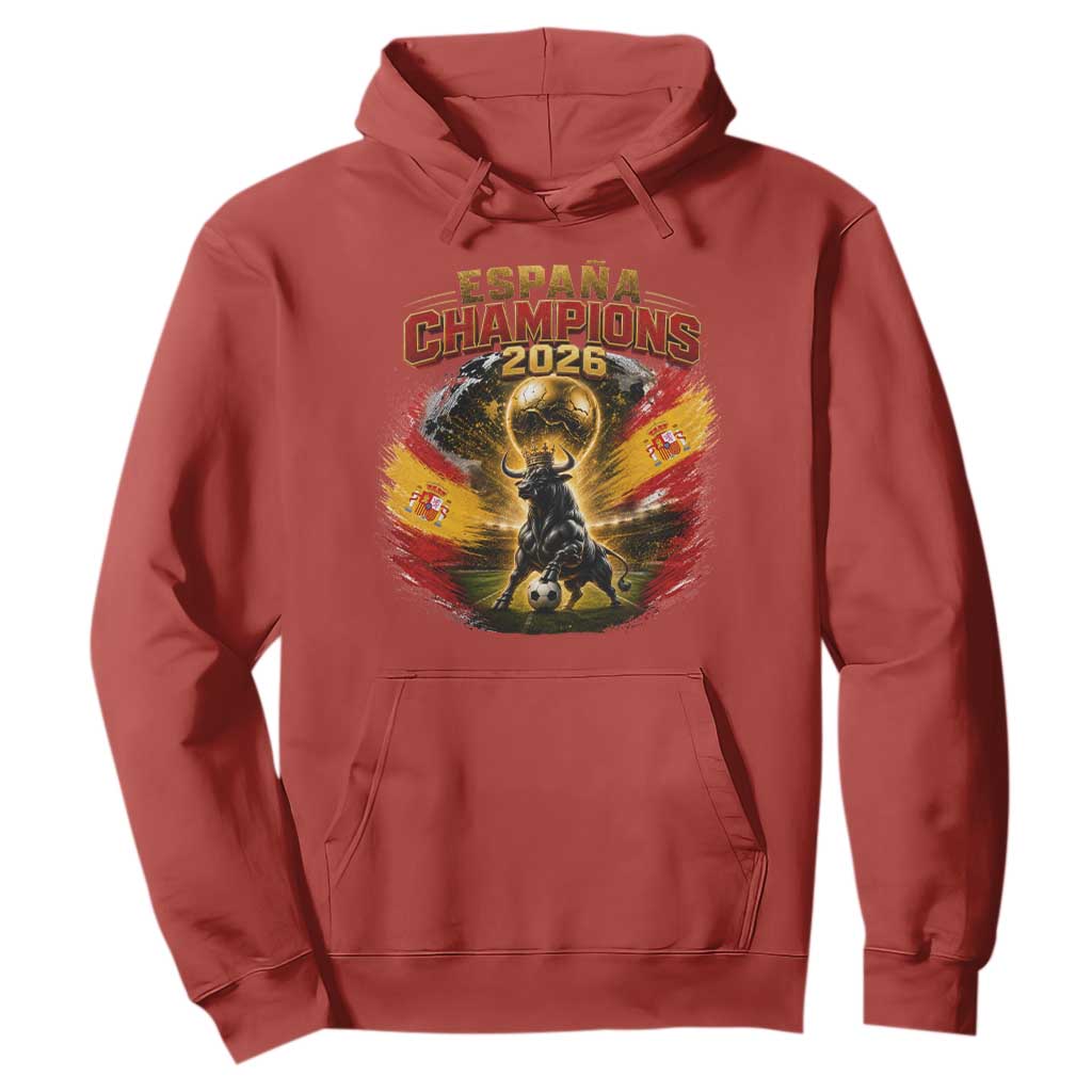 Espana Champions 2026 Hoodie Spain Football Fan Spanish Bull Graphic TS11 Red Print Your Wear