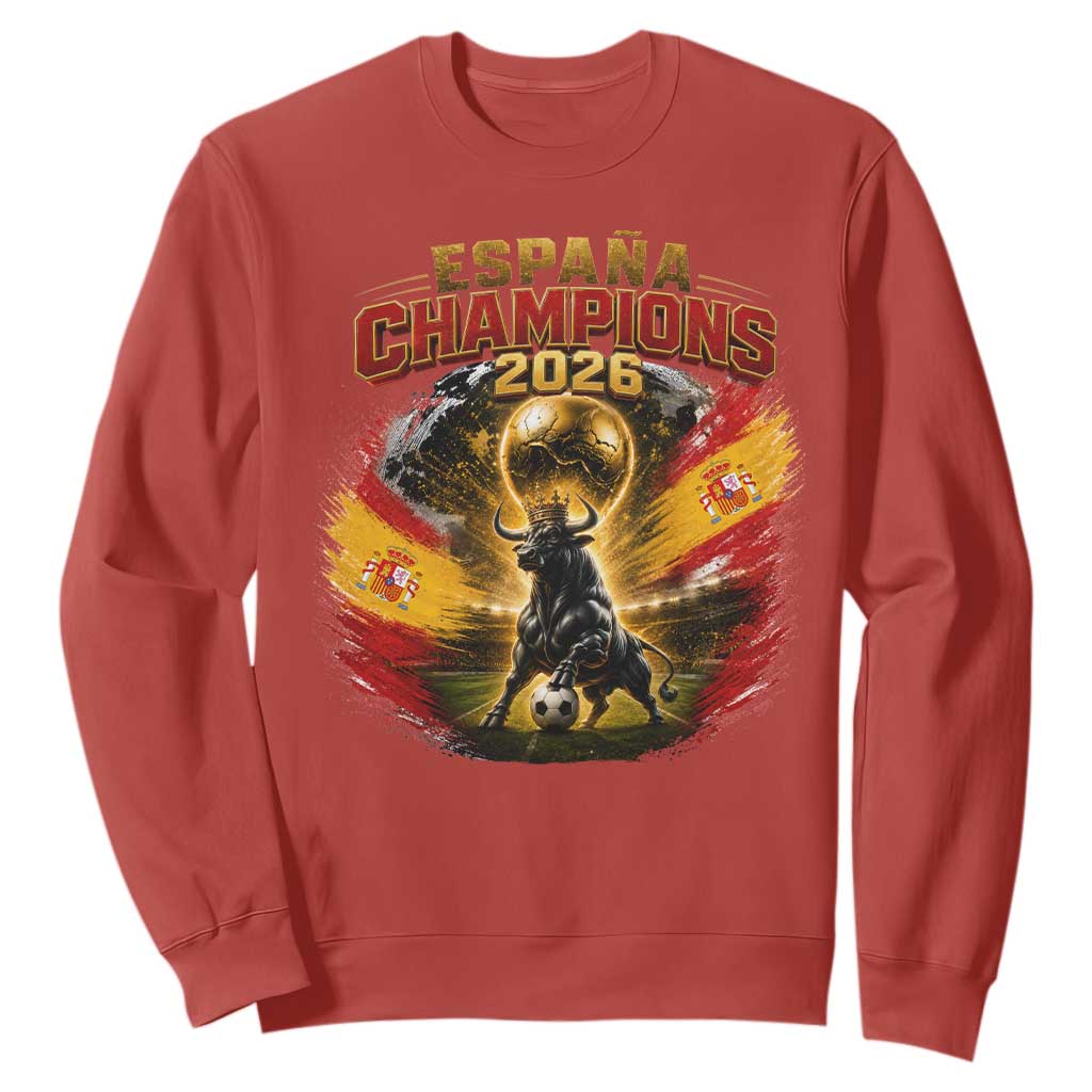 Espana Champions 2026 Sweatshirt Spain Football Fan Spanish Bull Graphic TS11 Red Print Your Wear