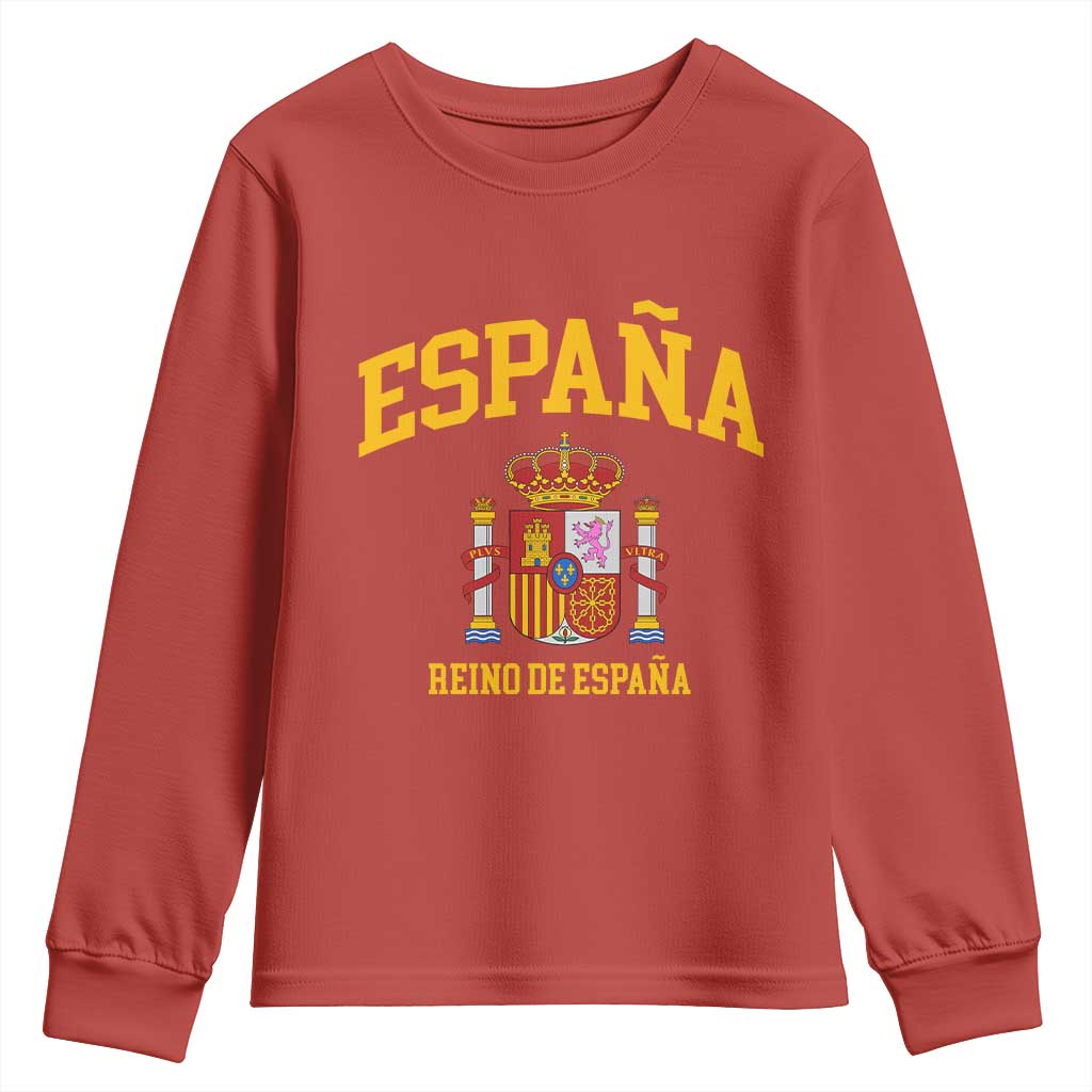 Spain Reino De Espana Youth Sweatshirt Vintage Spanish Flag Coat of Arms TS11 Red Print Your Wear