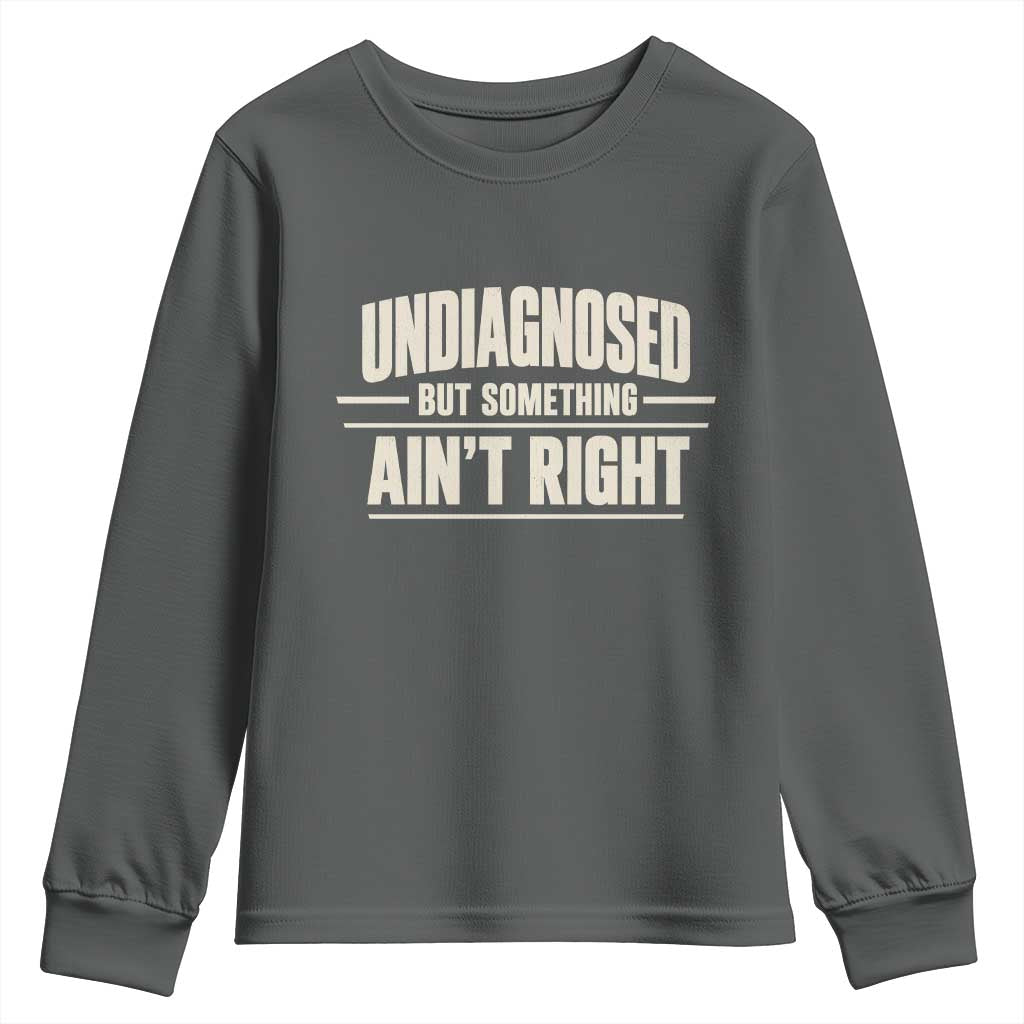 Undiagnosed But Something Ain't Right Youth Sweatshirt Funny Sarcastic Bold Text TS11 Dark Heather Print Your Wear