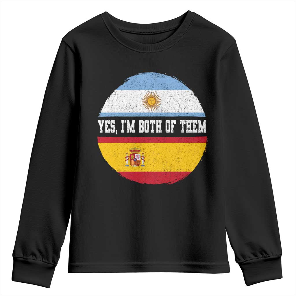 Spanish Argentinian Roots Youth Sweatshirt Yes I'm Both Of Them Vintage Spain Argentina Half Flag TS11 Black Print Your Wear