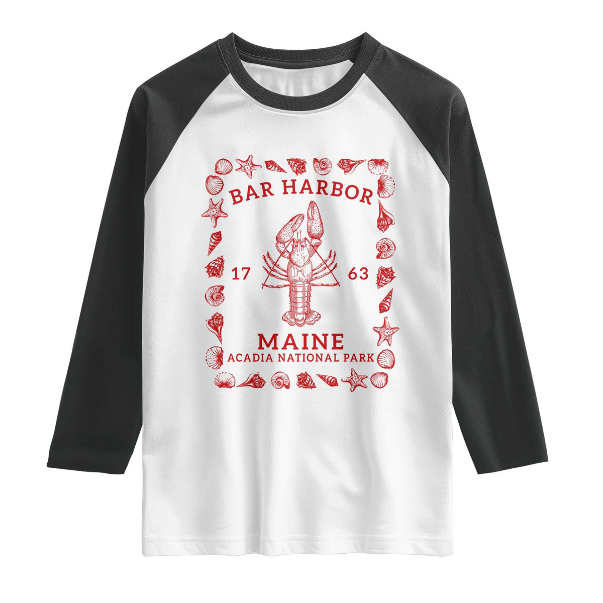 Bar Harbor Maine Lobster Acadia National Park 1763 Raglan Shirt TS11 White Black Print Your Wear