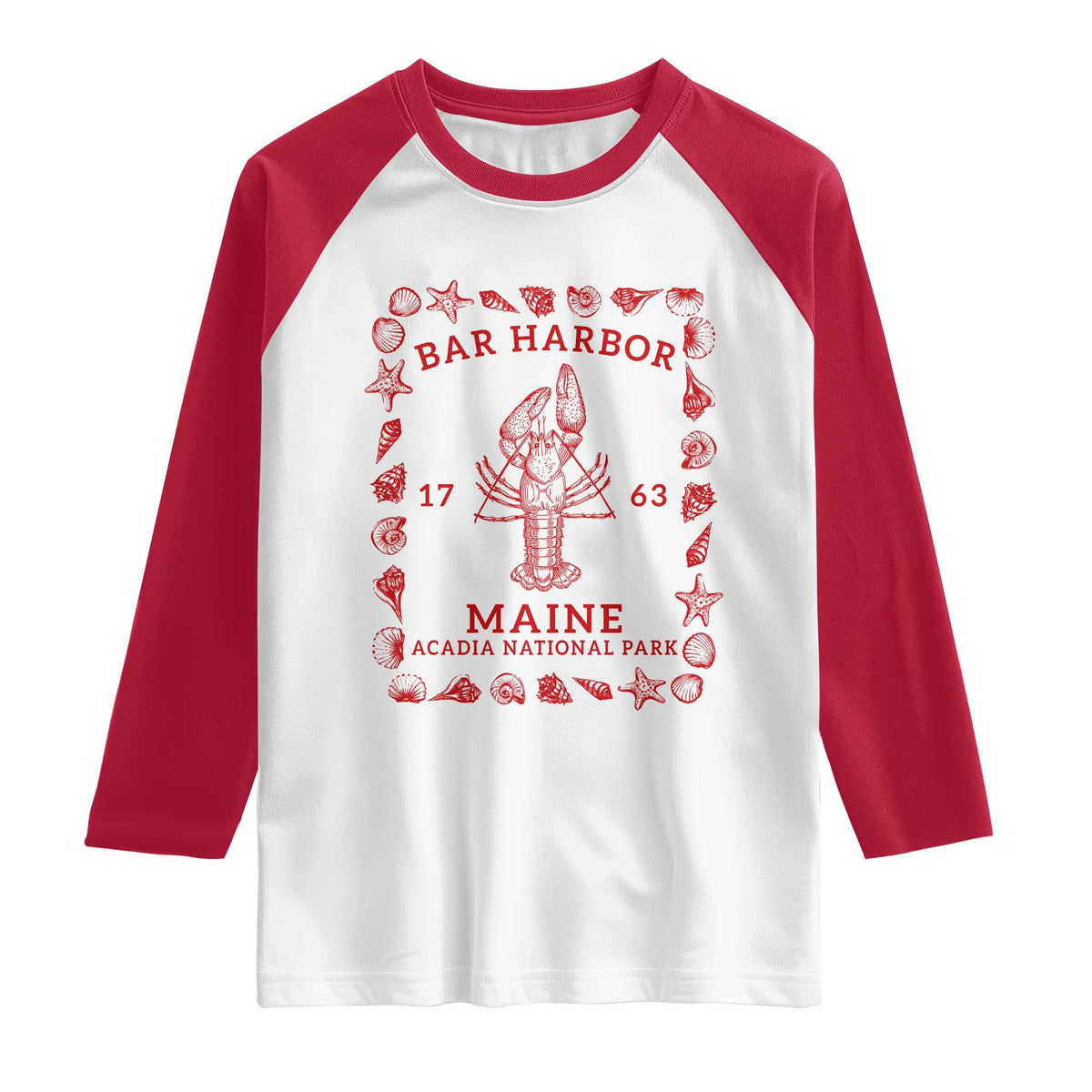 Bar Harbor Maine Lobster Acadia National Park 1763 Raglan Shirt TS11 White Red Print Your Wear