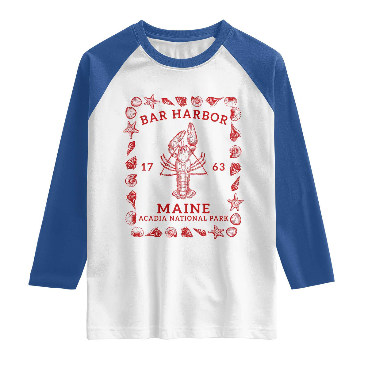 Bar Harbor Maine Lobster Acadia National Park 1763 Raglan Shirt TS11 White Royal Print Your Wear